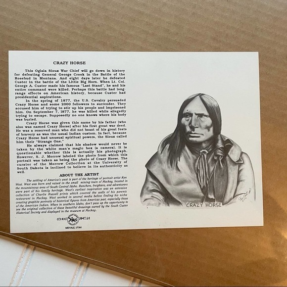 Vintage Native American Indian Art Print Chief Crazy Horse Sioux Ken West 1992 - Picture 4 of 6